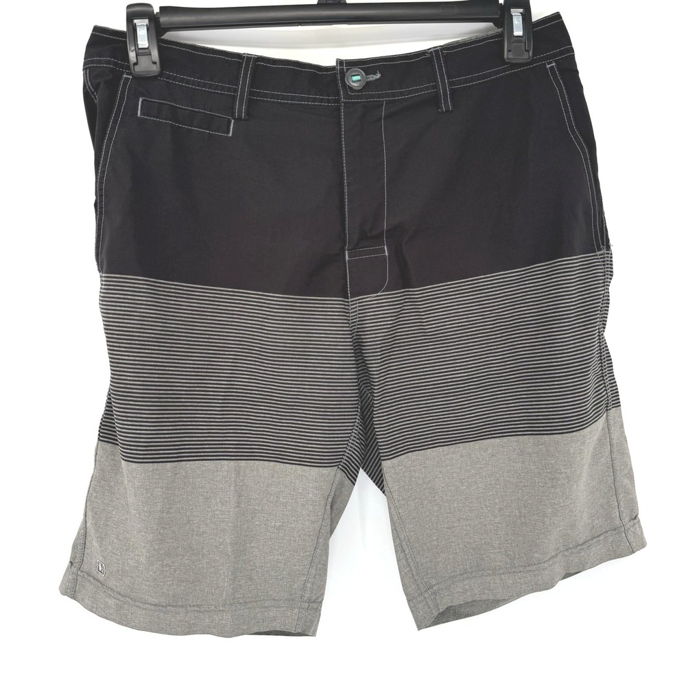 Linksoul Board Shorts Mens 33 Black Grey Colorblock Hybrid Striped Stretch Surf